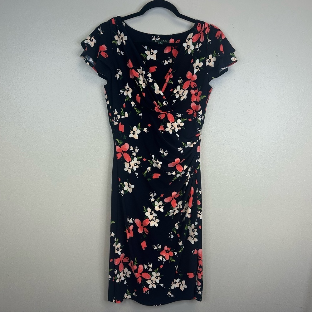 Lauren Ralph Lauren Floral Midi Dress Size 6 Wedding Guest Party Event V-neck - Picture 2 of 11